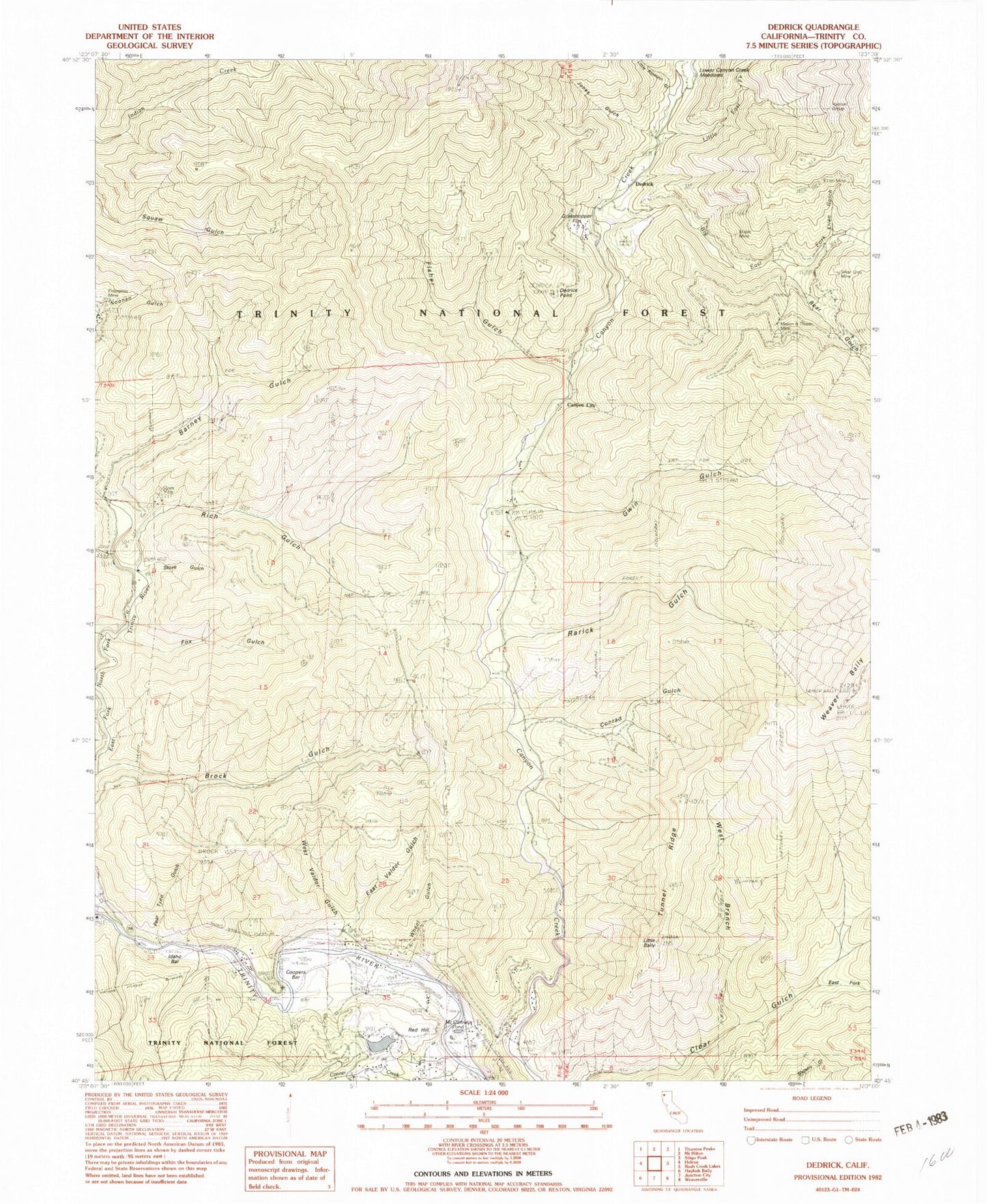 Classic USGS Dedrick California 7.5'x7.5' Topo Map Image