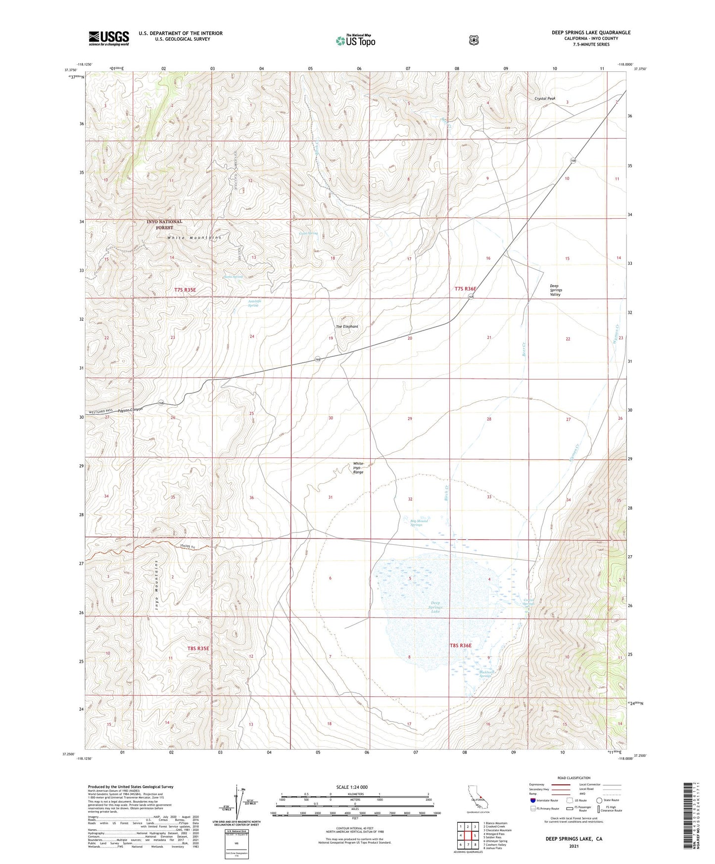 Deep Springs Lake California US Topo Map Image