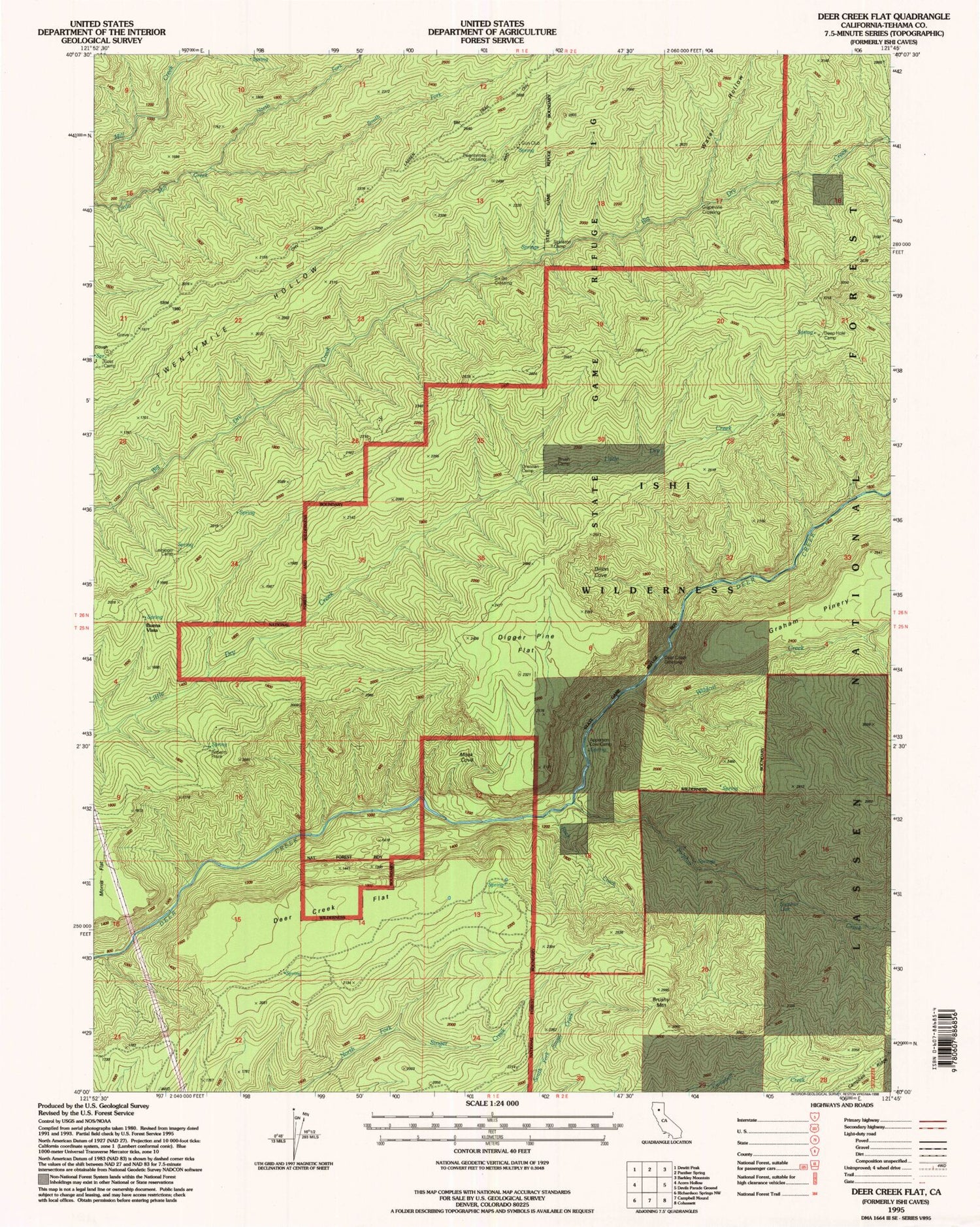 Classic USGS Deer Creek Flat California 7.5'x7.5' Topo Map Image