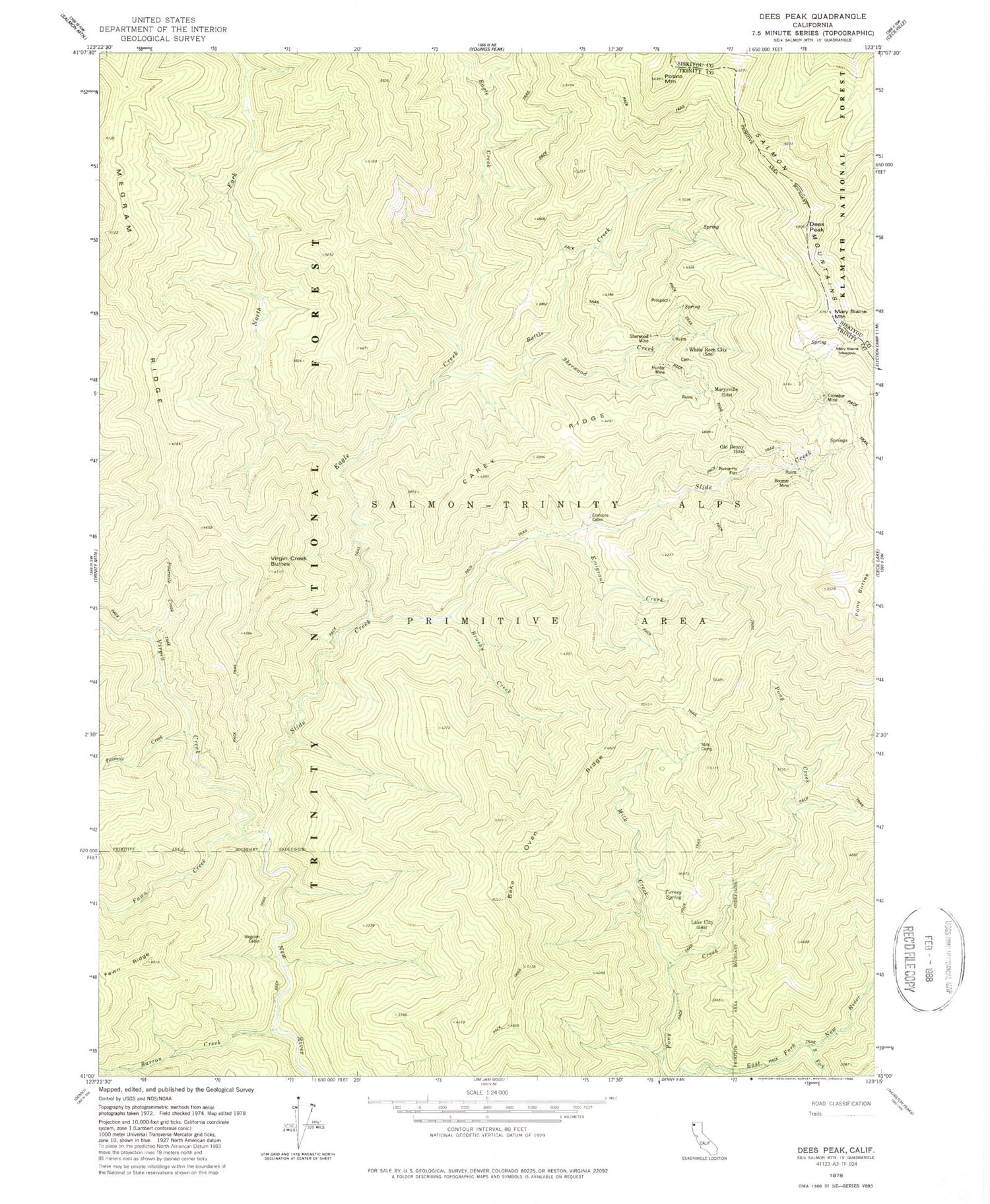 Classic USGS Dees Peak California 7.5'x7.5' Topo Map Image