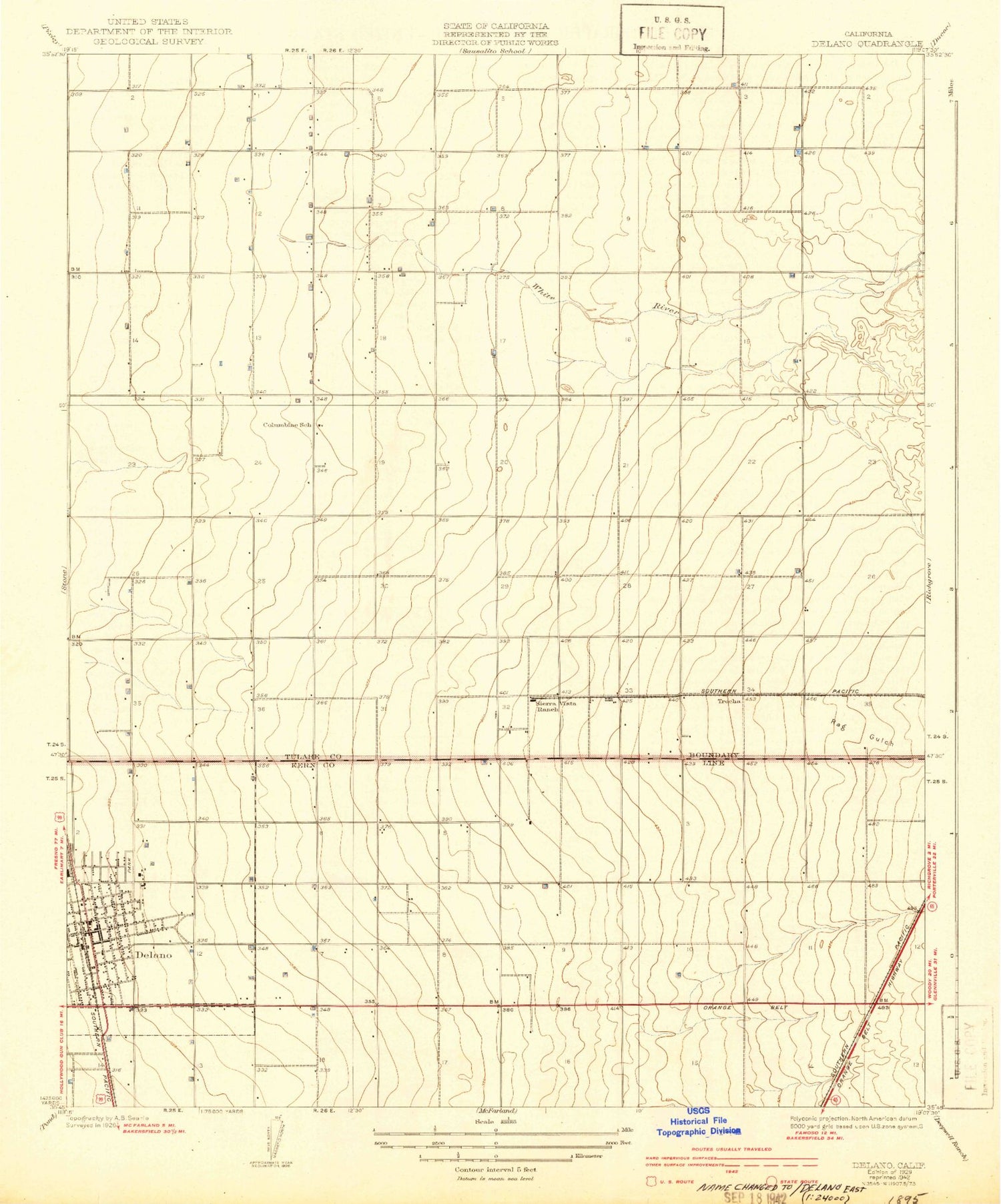 Classic USGS Delano East California 7.5'x7.5' Topo Map Image