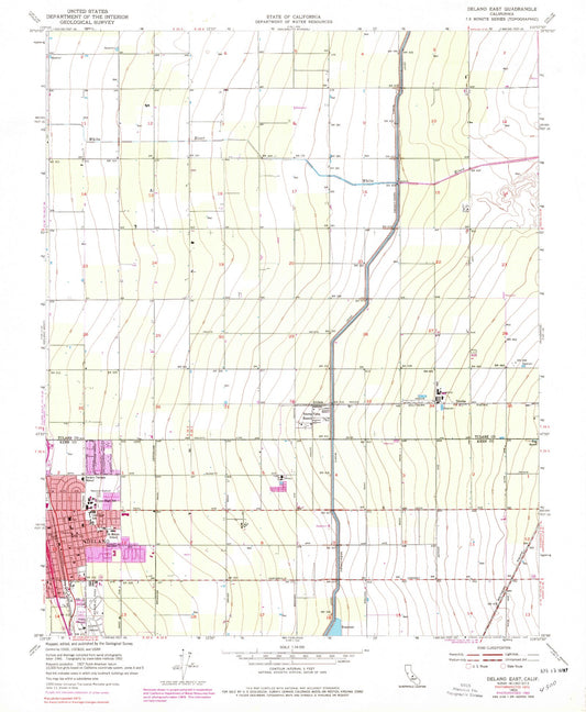 Classic USGS Delano East California 7.5'x7.5' Topo Map Image