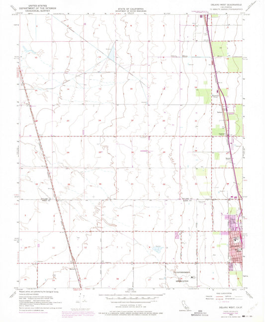 Classic USGS Delano West California 7.5'x7.5' Topo Map Image