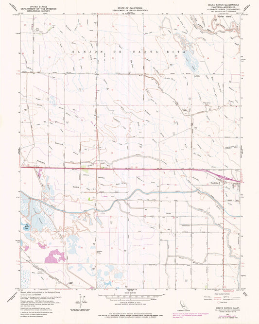 Classic USGS Delta Ranch California 7.5'x7.5' Topo Map Image
