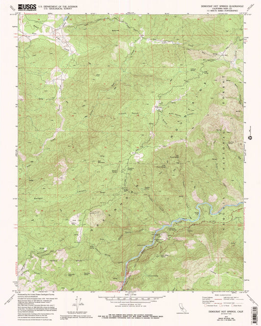 Classic USGS Democrat Hot Springs California 7.5'x7.5' Topo Map Image