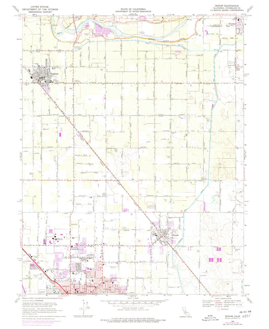 Classic USGS Denair California 7.5'x7.5' Topo Map Image