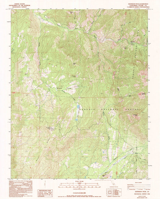 Classic USGS Dennison Peak California 7.5'x7.5' Topo Map Image