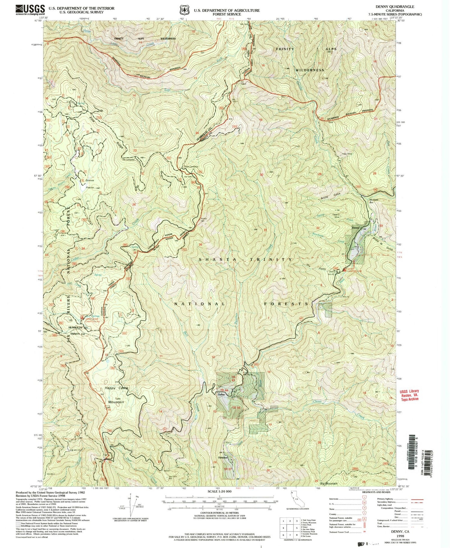 Classic USGS Denny California 7.5'x7.5' Topo Map Image