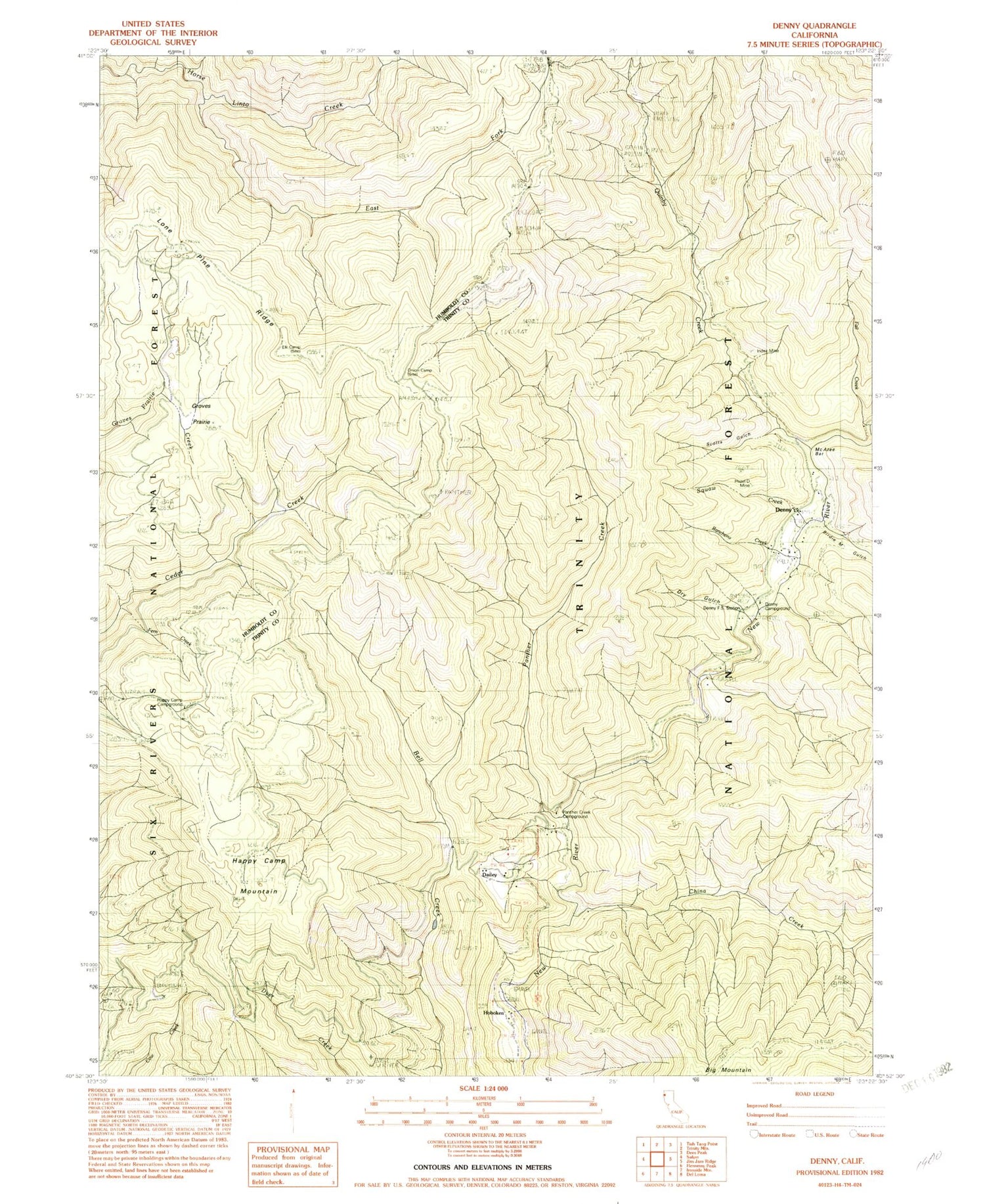 Classic USGS Denny California 7.5'x7.5' Topo Map Image
