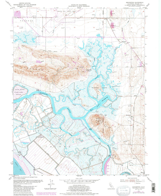 Classic USGS Denverton California 7.5'x7.5' Topo Map Image