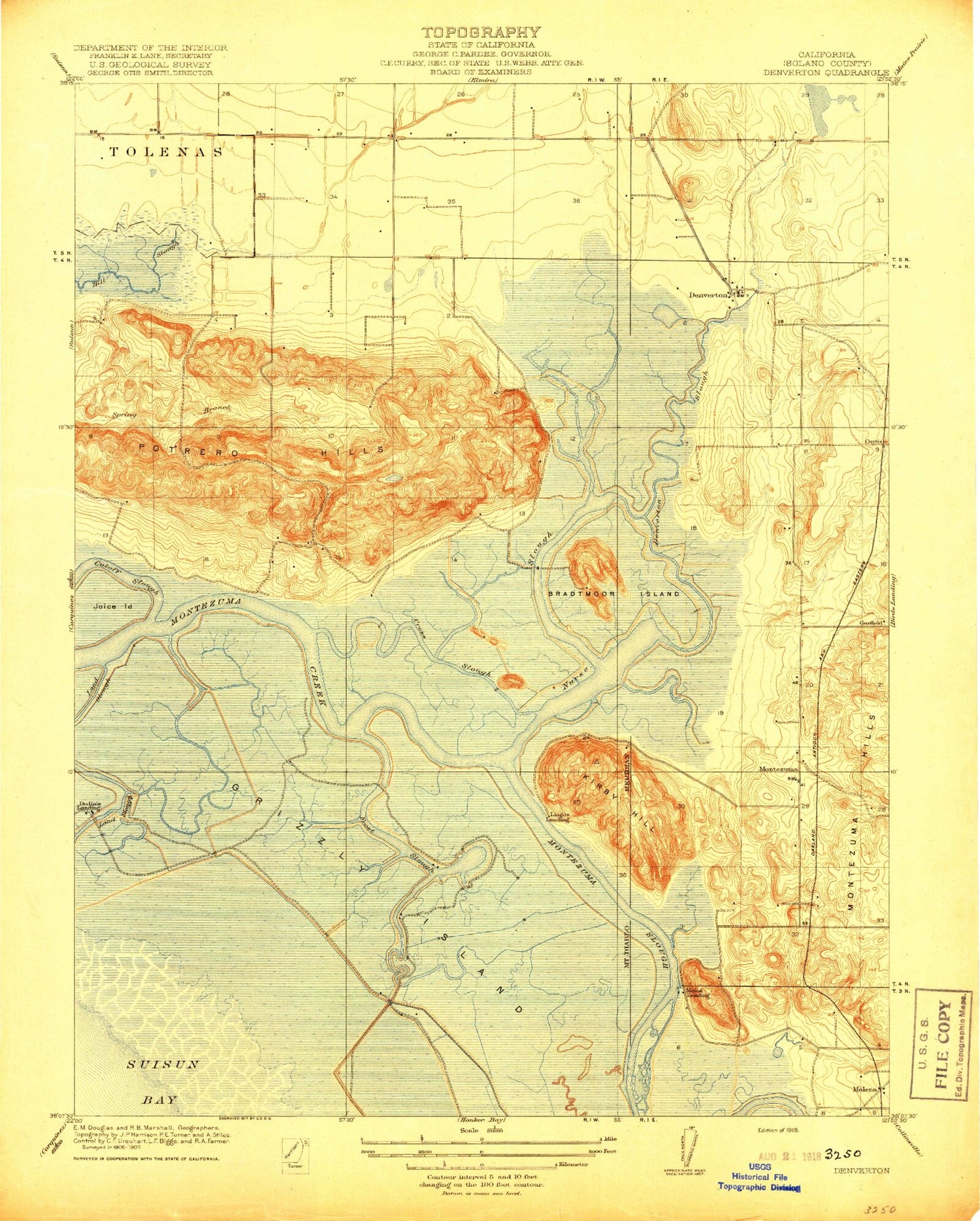 Classic USGS Denverton California 7.5'x7.5' Topo Map Image