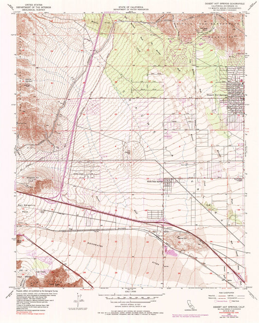 USGS Classic Desert Hot Springs California 7.5'x7.5' Topo Map Image