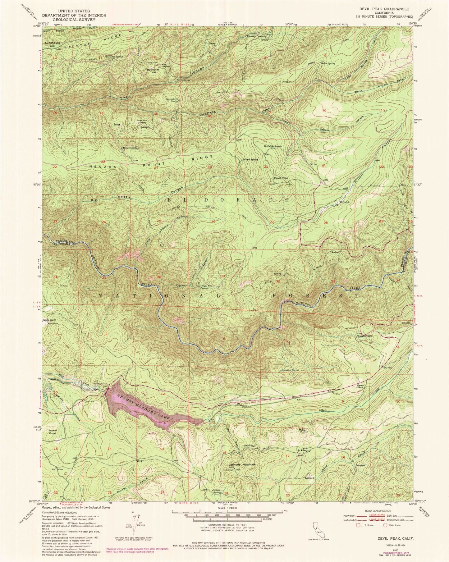 Classic USGS Devil Peak California 7.5'x7.5' Topo Map Image