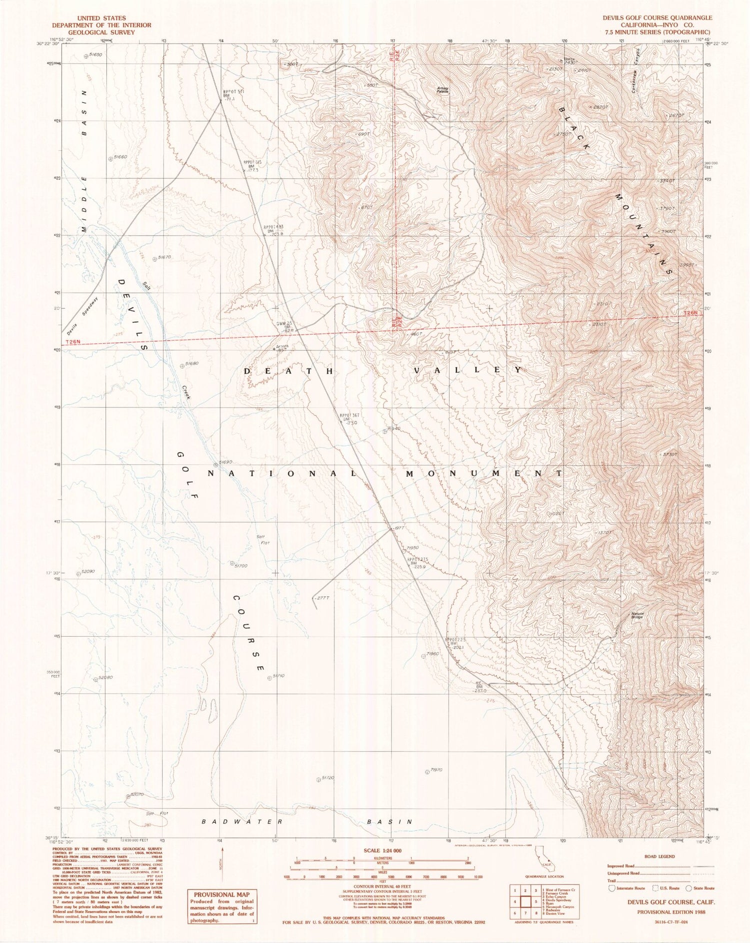 Classic USGS Devils Golf Course California 7.5'x7.5' Topo Map Image