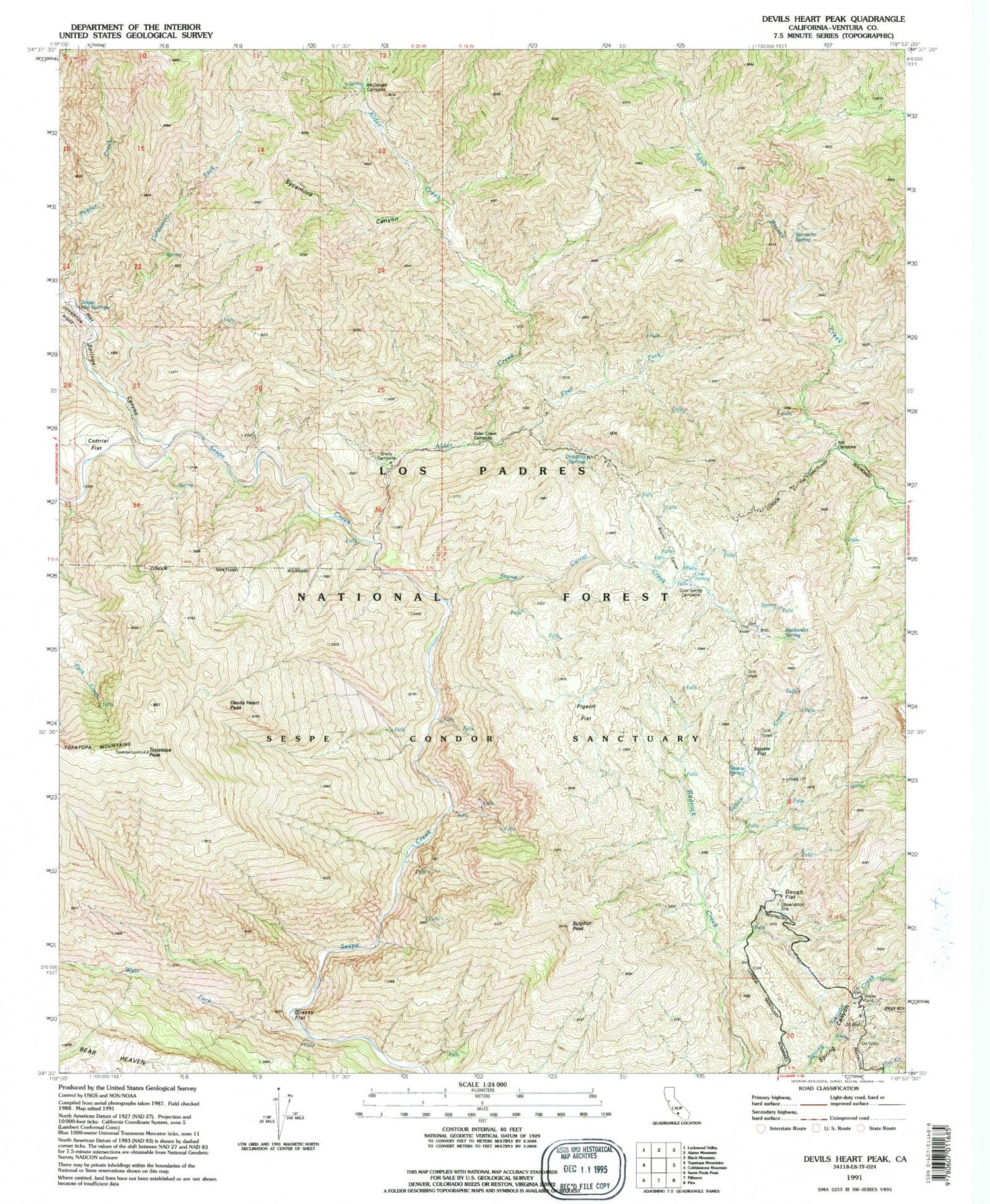 Classic USGS Devils Heart Peak California 7.5'x7.5' Topo Map Image