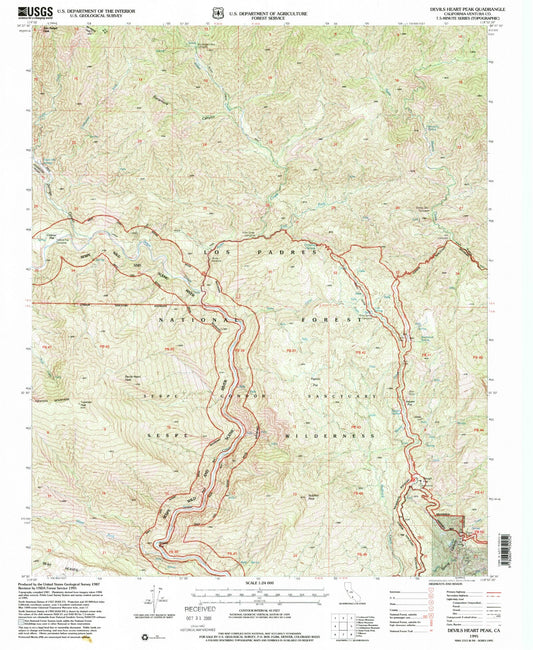 Classic USGS Devils Heart Peak California 7.5'x7.5' Topo Map Image