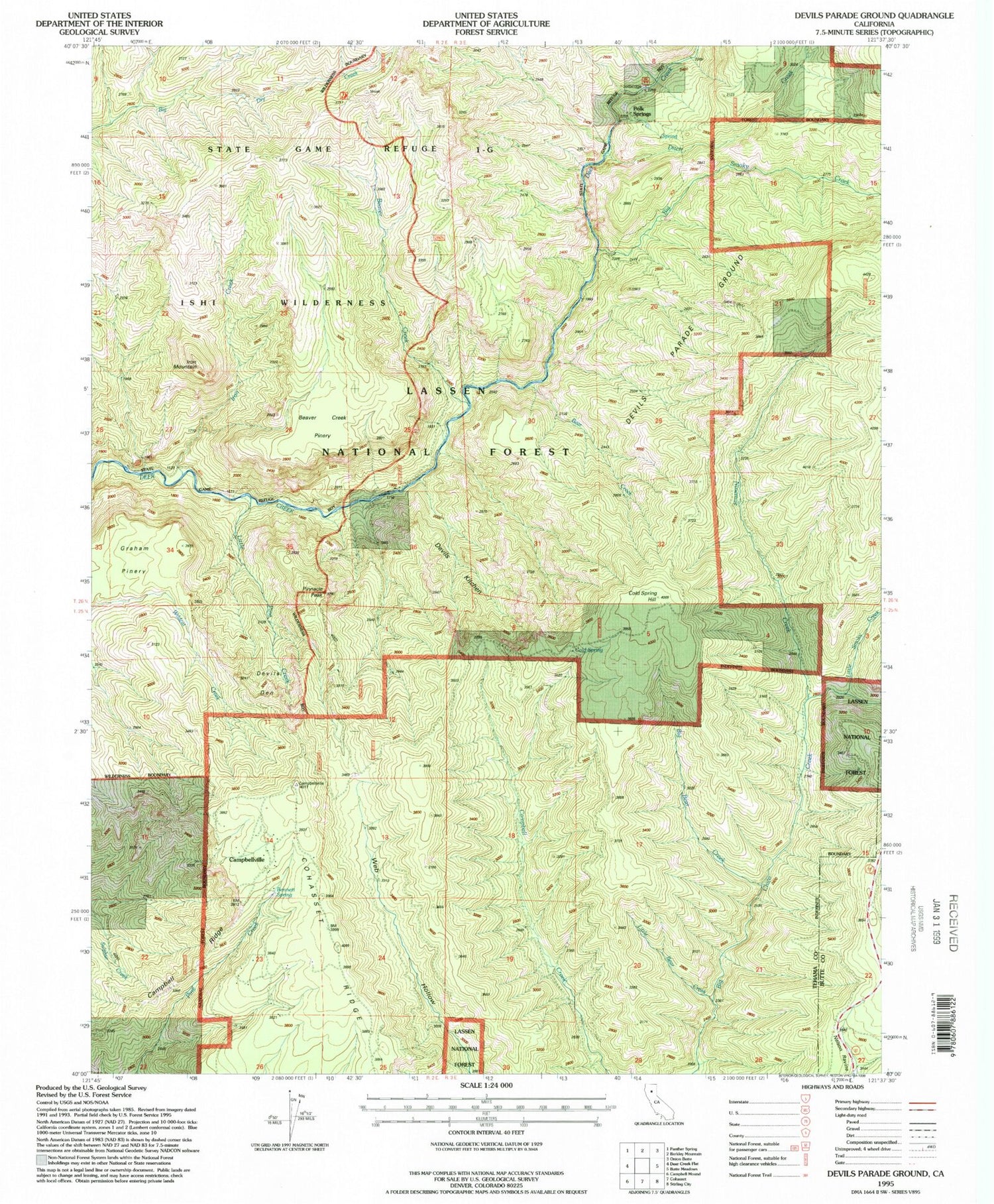 Classic USGS Devils Parade Ground California 7.5'x7.5' Topo Map Image