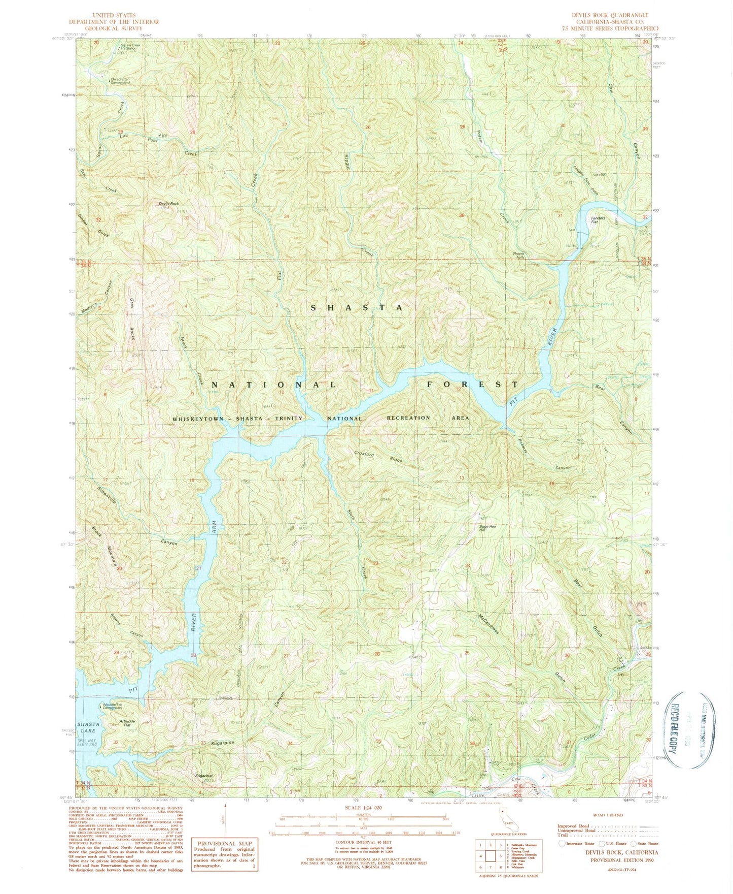 Classic USGS Devils Rock California 7.5'x7.5' Topo Map Image