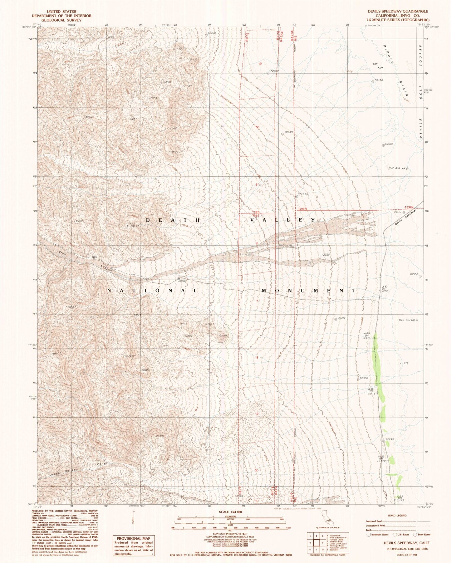 Classic USGS Devils Speedway California 7.5'x7.5' Topo Map Image