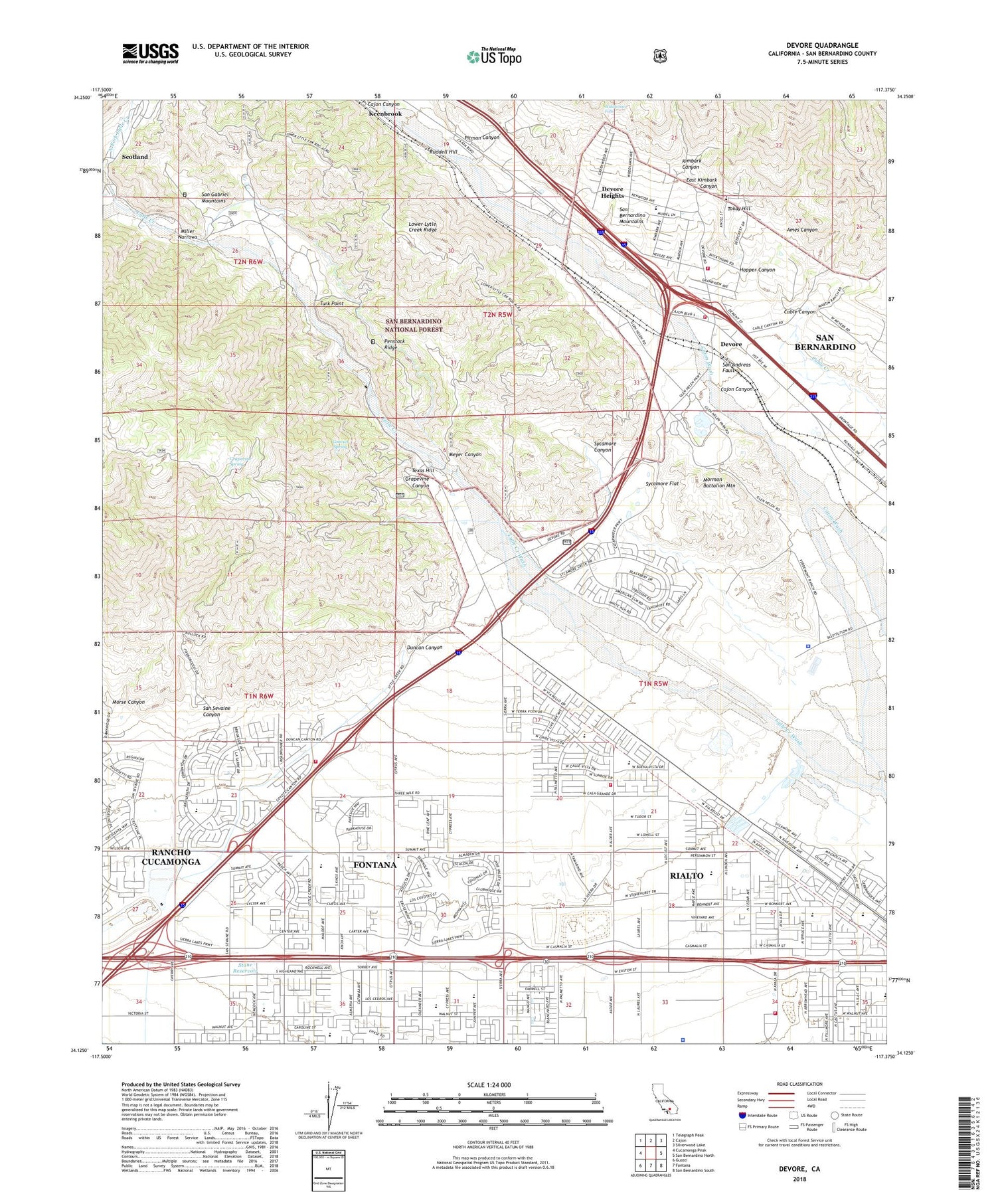 Devore California US Topo Map Image