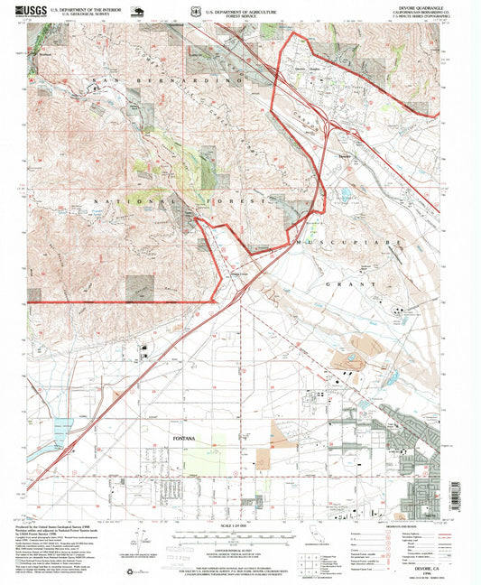 Classic USGS Devore California 7.5'x7.5' Topo Map Image