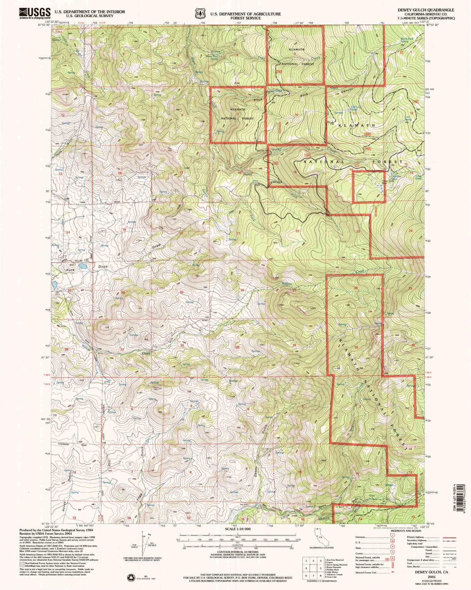 Classic USGS Dewey Gulch California 7.5'x7.5' Topo Map Image