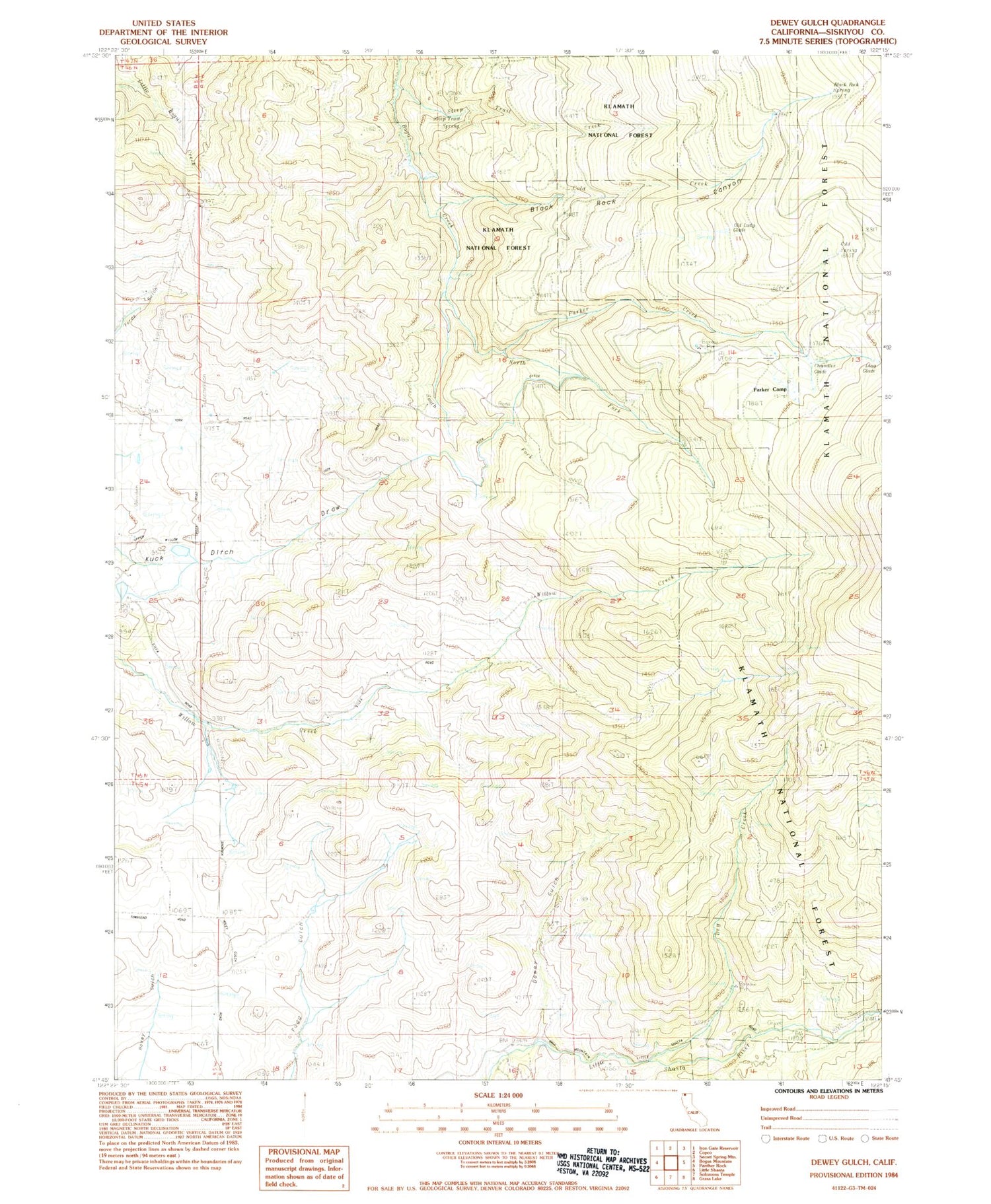 Classic USGS Dewey Gulch California 7.5'x7.5' Topo Map Image