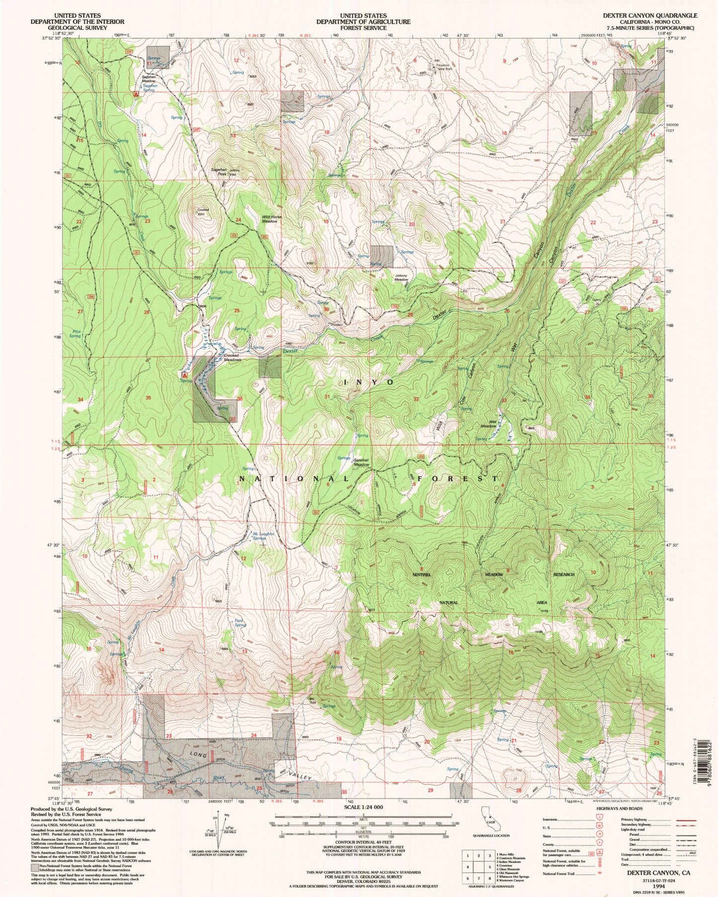 Classic USGS Dexter Canyon California 7.5'x7.5' Topo Map Image