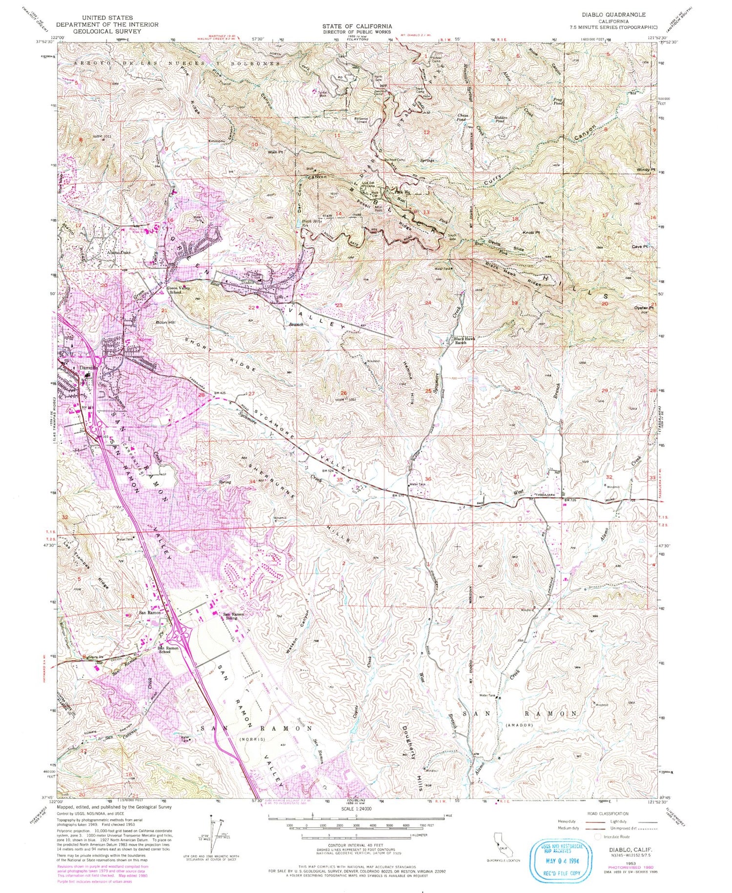 Classic USGS Diablo California 7.5'x7.5' Topo Map Image