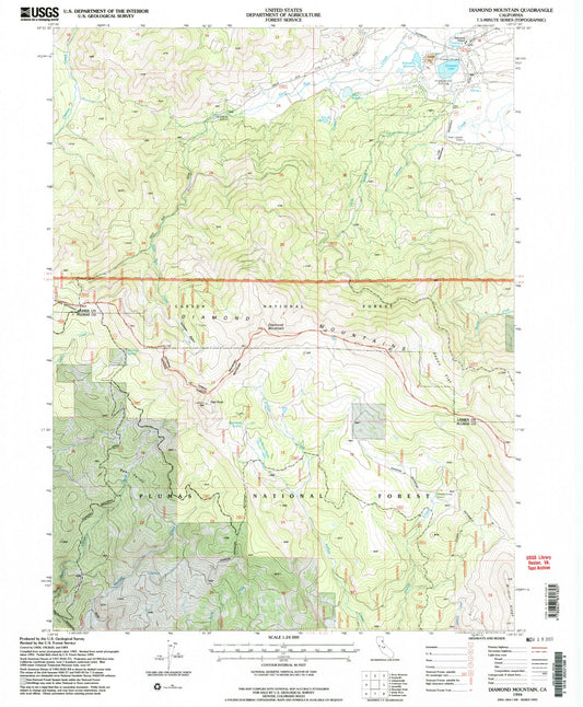 Classic USGS Diamond Mountain California 7.5'x7.5' Topo Map Image