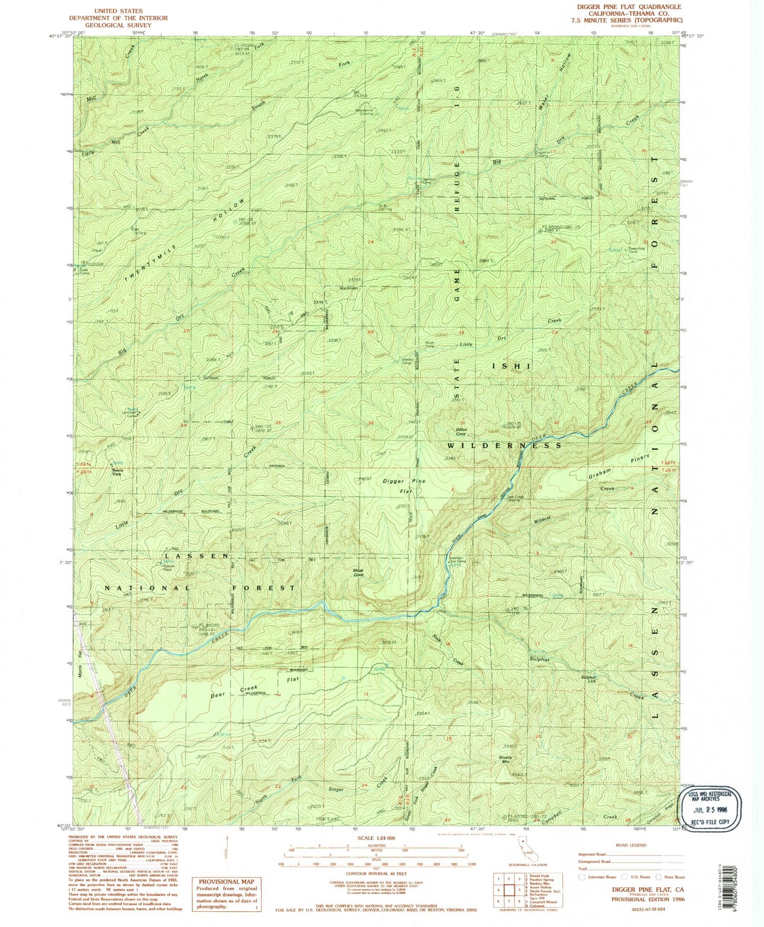Classic USGS Deer Creek Flat California 7.5'x7.5' Topo Map Image