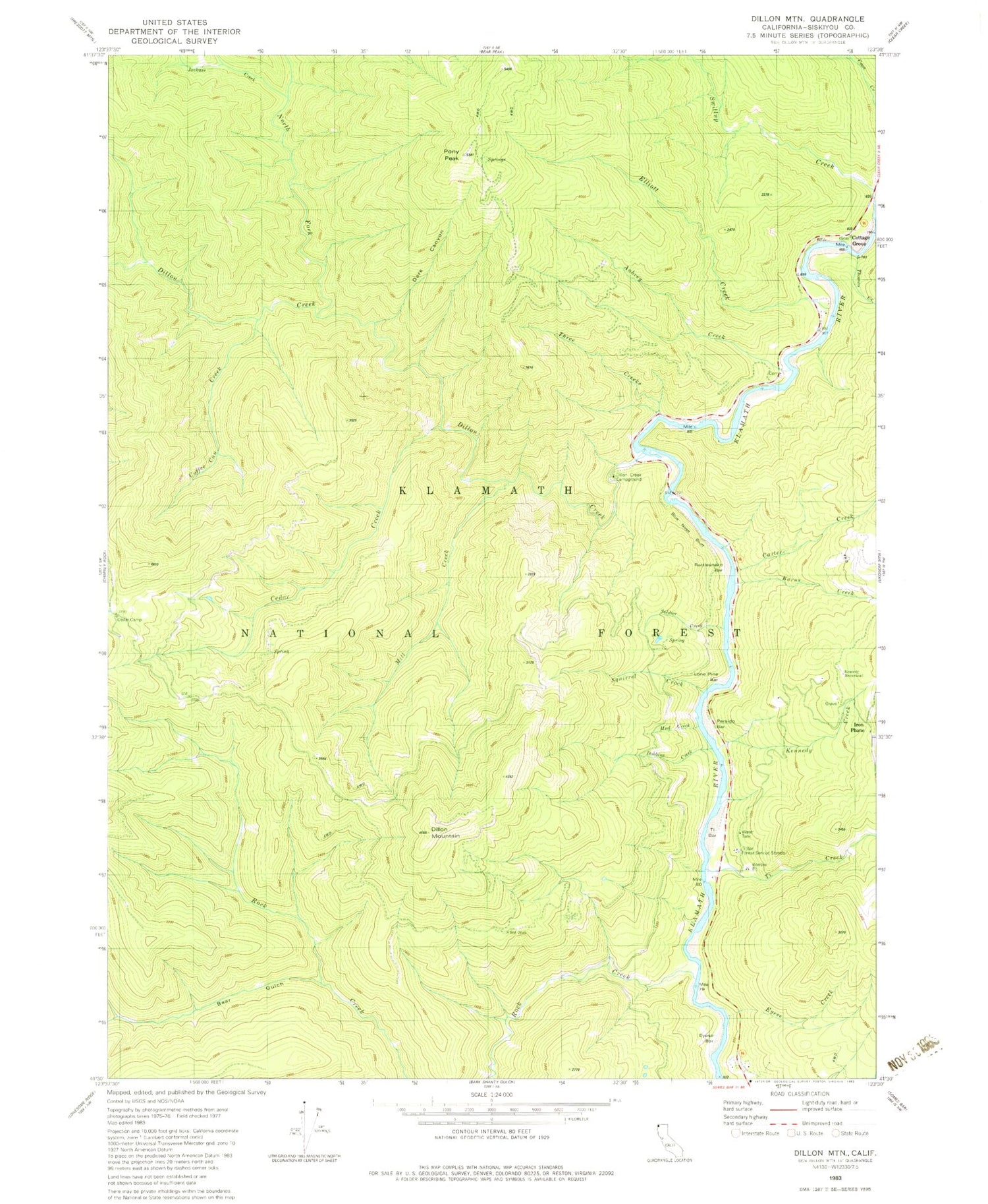 Classic USGS Dillon Mountain California 7.5'x7.5' Topo Map Image