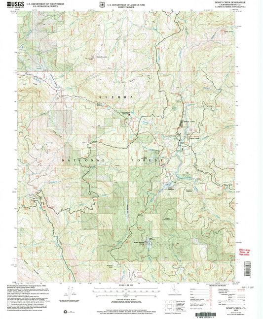 Classic USGS Dinkey Creek California 7.5'x7.5' Topo Map Image