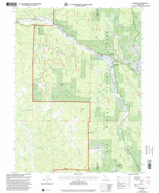 Classic USGS Dinsmore California 7.5'x7.5' Topo Map Image