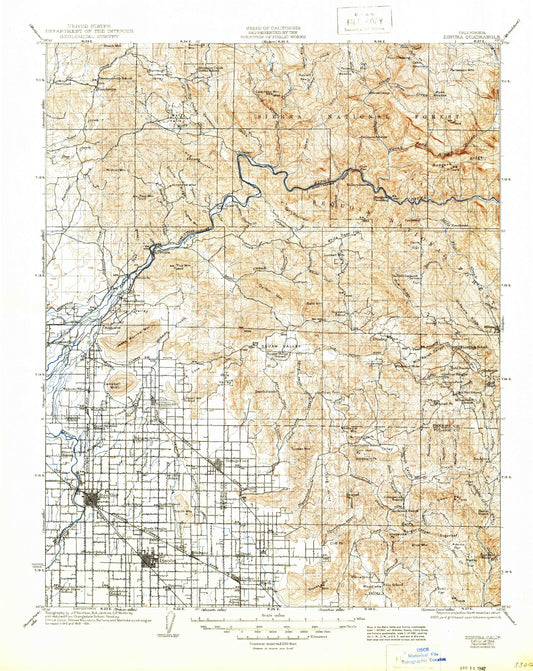 Historic 1924 Dinuba California 30'x30' Topo Map Image