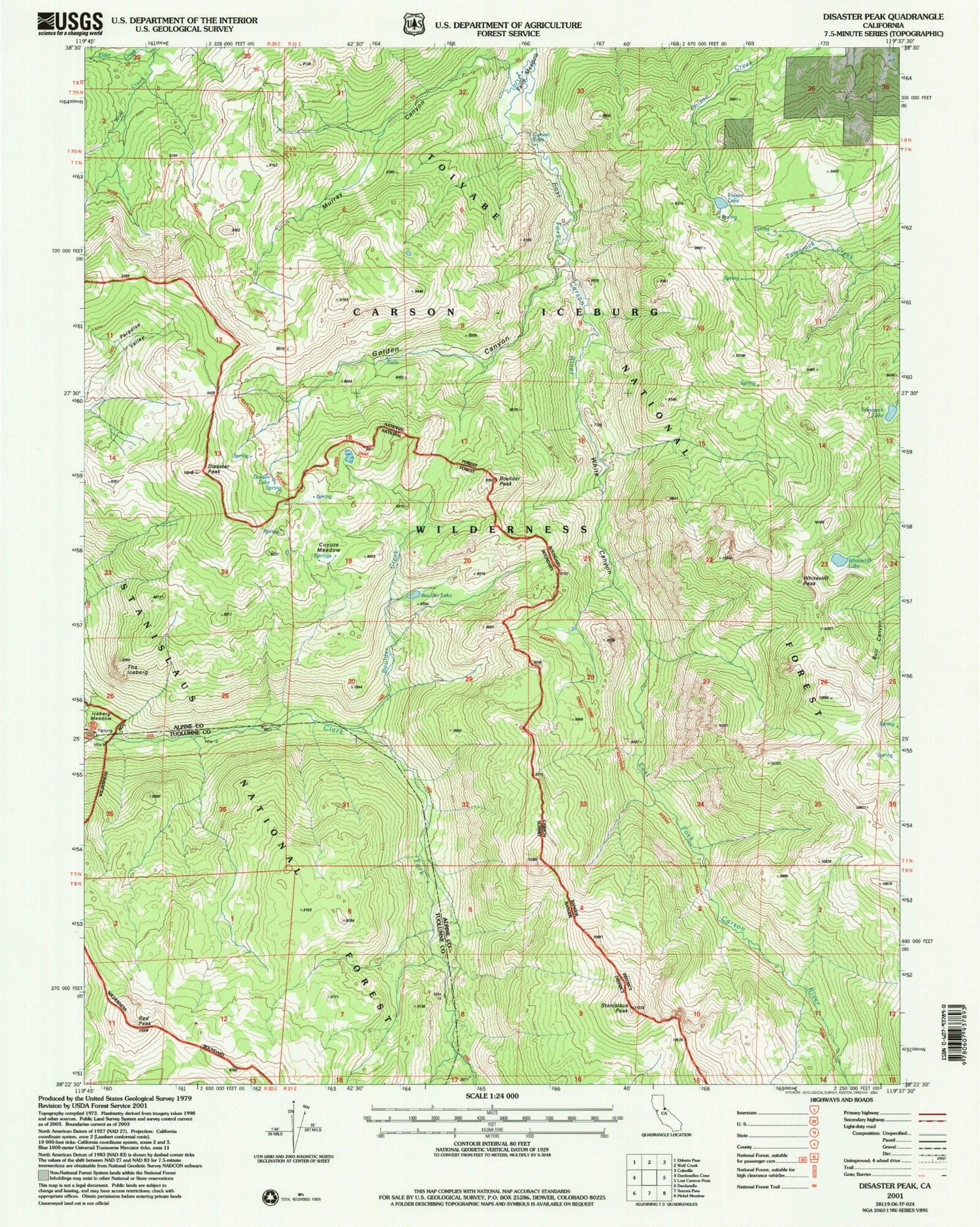 Classic USGS Disaster Peak California 7.5'x7.5' Topo Map Image