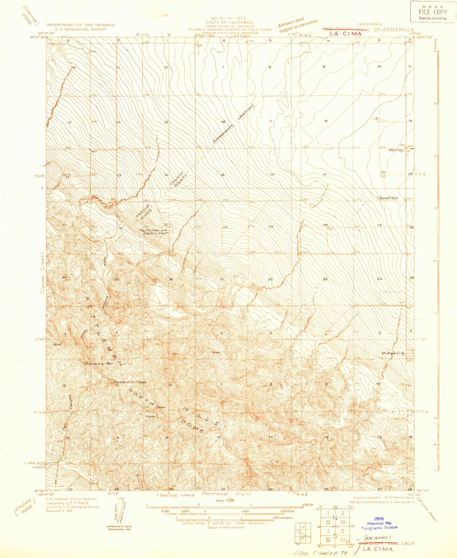 Classic USGS La Cima California 7.5'x7.5' Topo Map Image