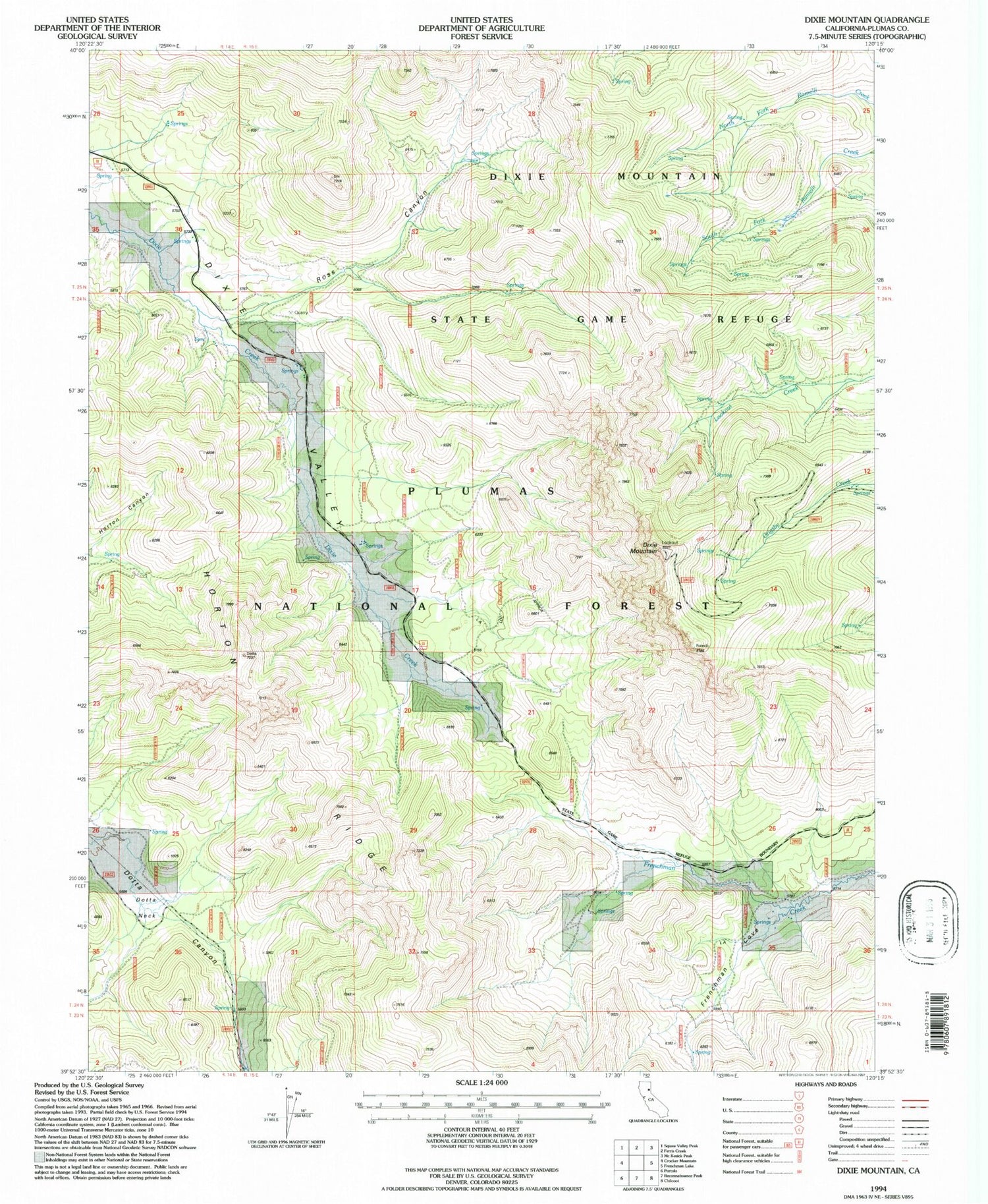 Classic USGS Dixie Mountain California 7.5'x7.5' Topo Map Image