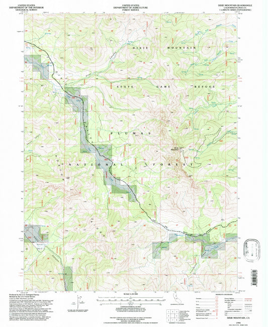 Classic USGS Dixie Mountain California 7.5'x7.5' Topo Map Image