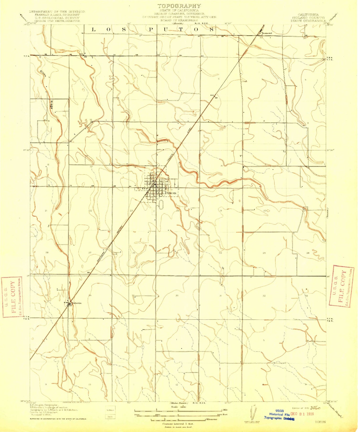 Classic USGS Dixon California 7.5'x7.5' Topo Map Image
