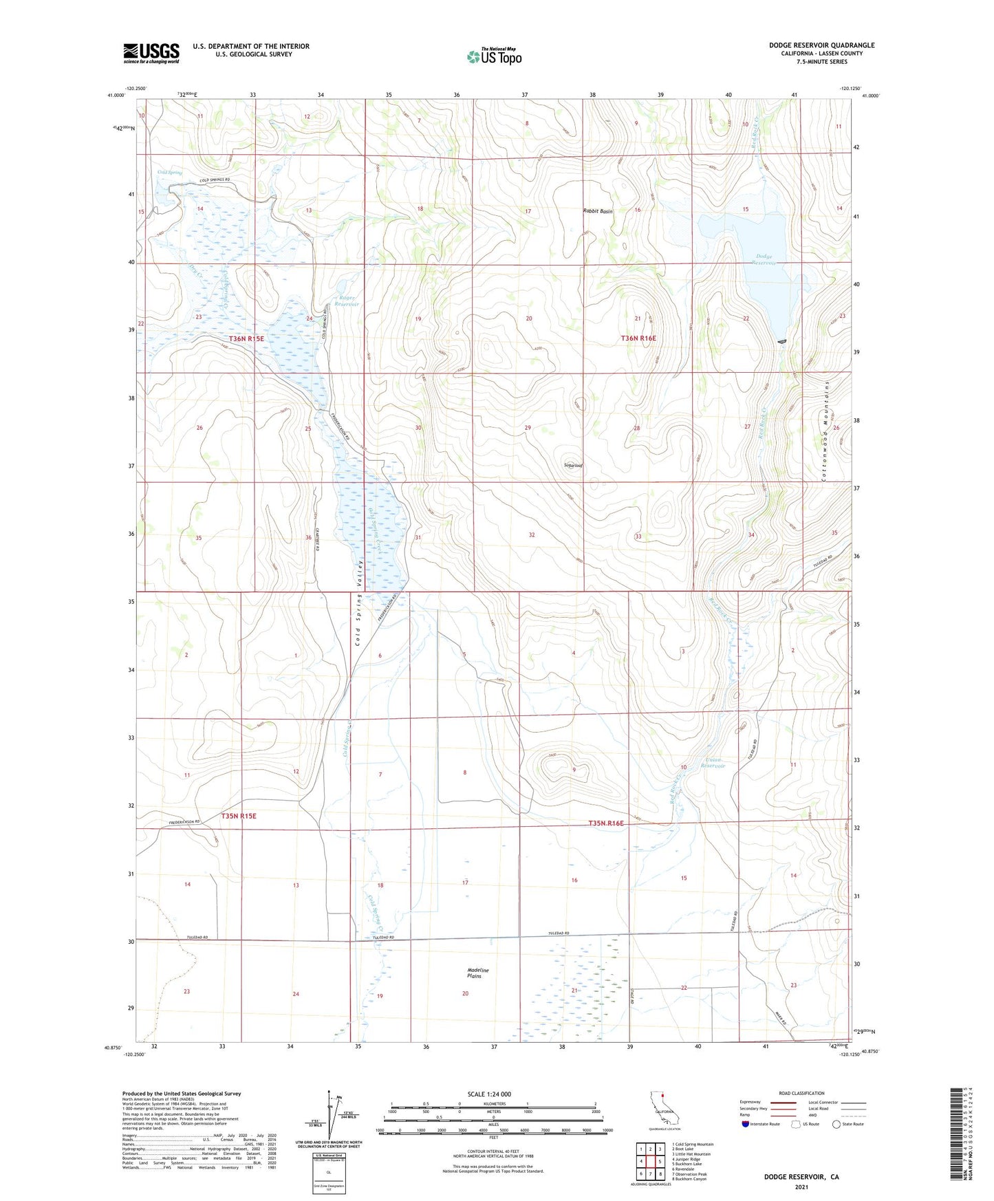Dodge Reservoir California US Topo Map Image
