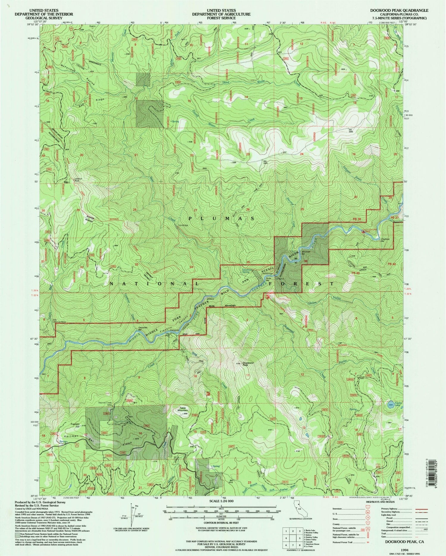Classic USGS Dogwood Peak California 7.5'x7.5' Topo Map Image