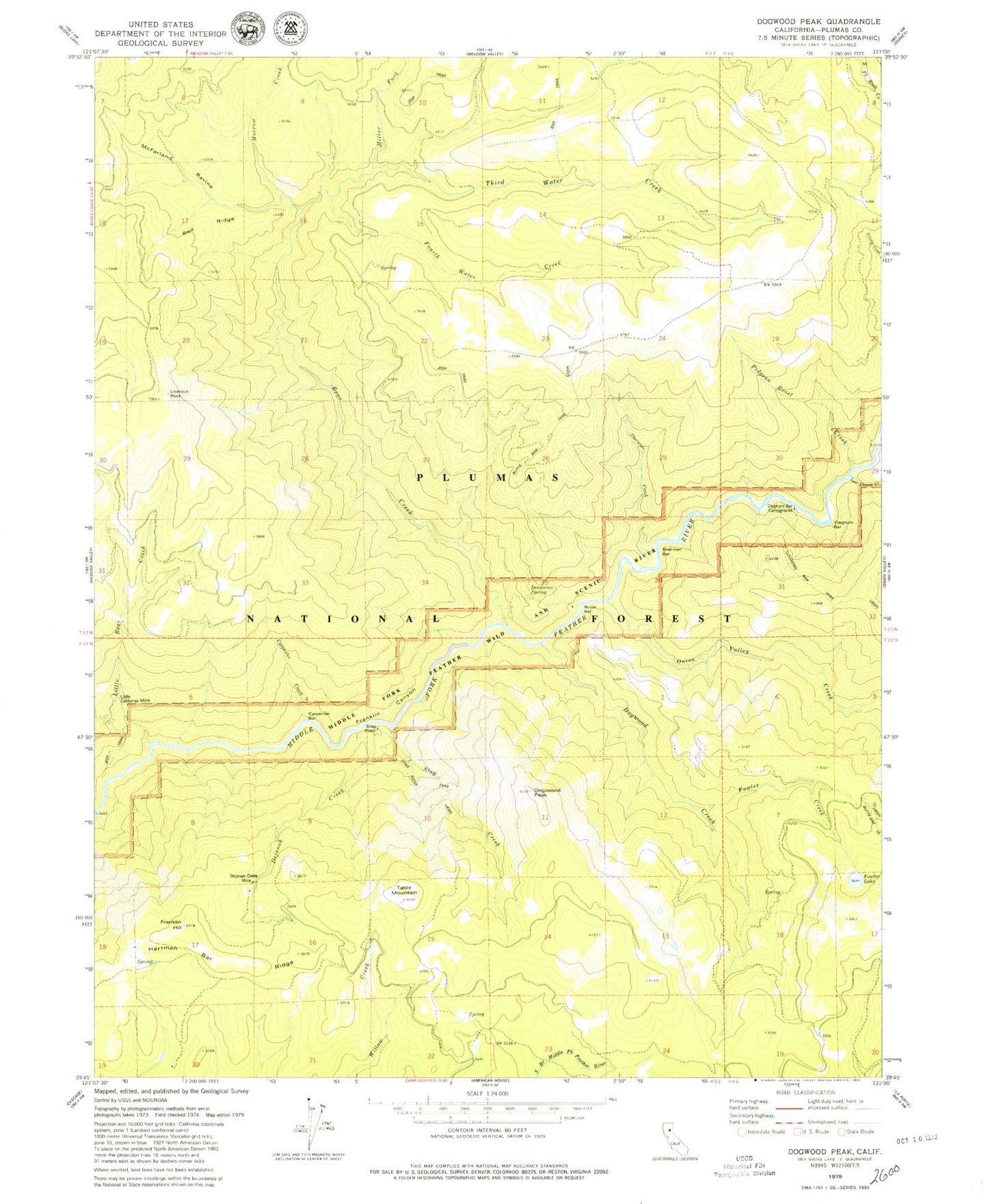 Classic USGS Dogwood Peak California 7.5'x7.5' Topo Map Image