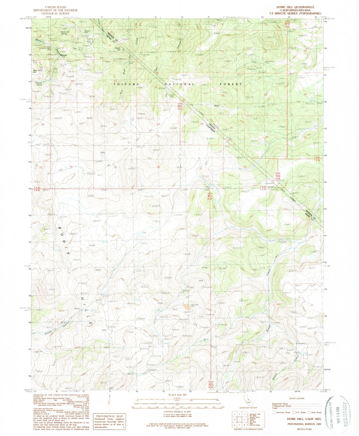 Classic USGS Dome Hill California 7.5'x7.5' Topo Map Image