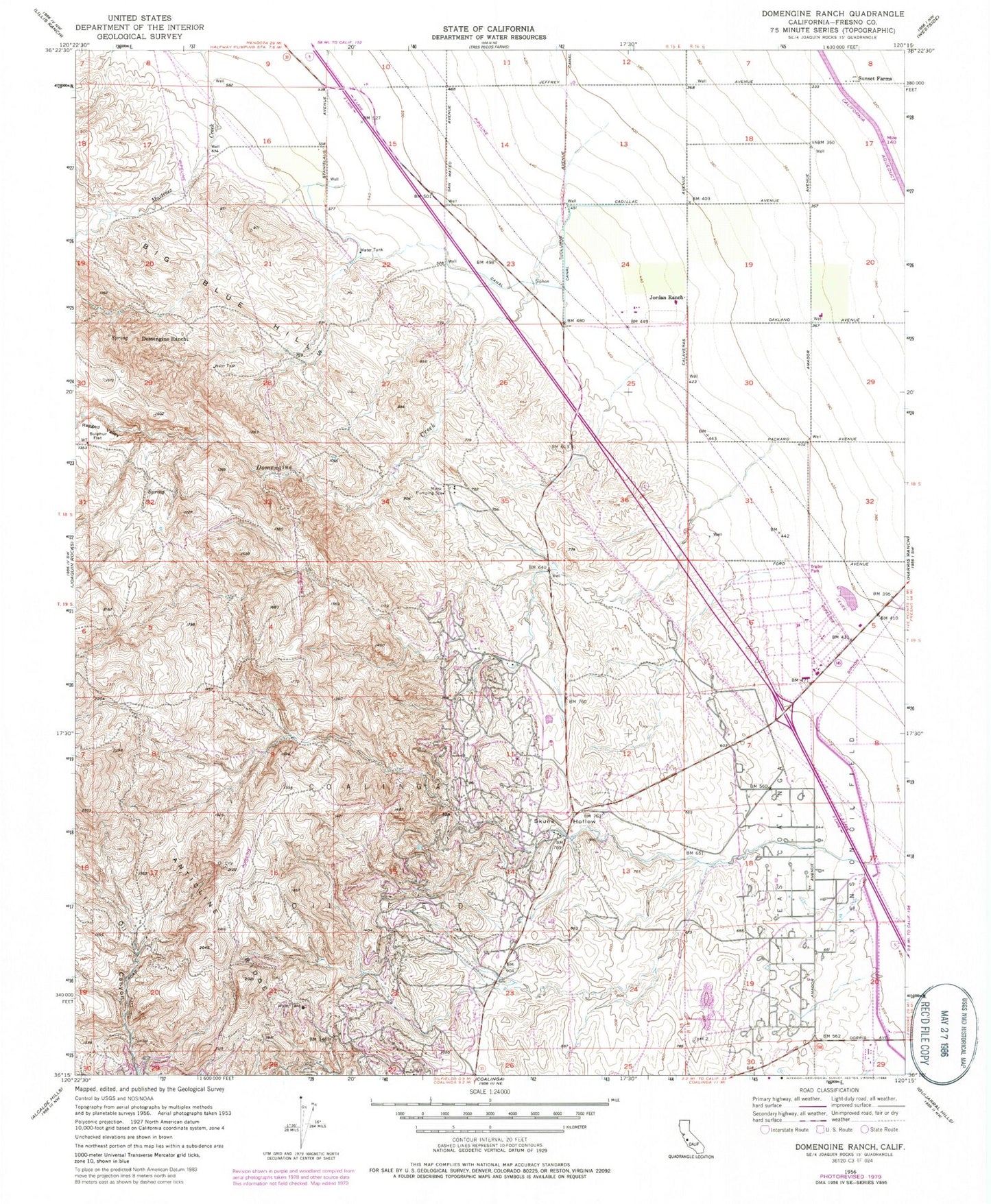 Classic USGS Domengine Ranch California 7.5'x7.5' Topo Map Image