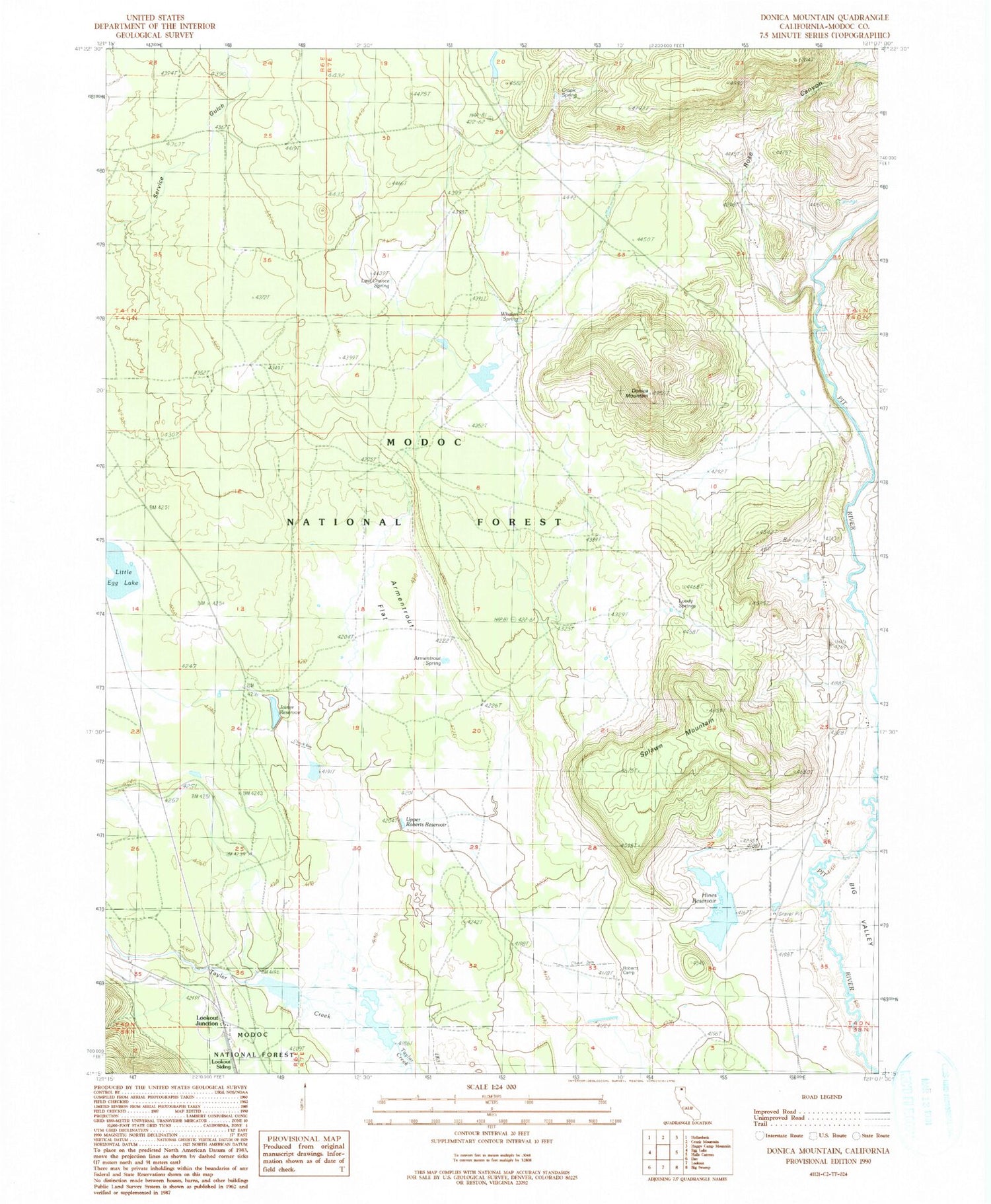 Classic USGS Donica Mountain California 7.5'x7.5' Topo Map Image