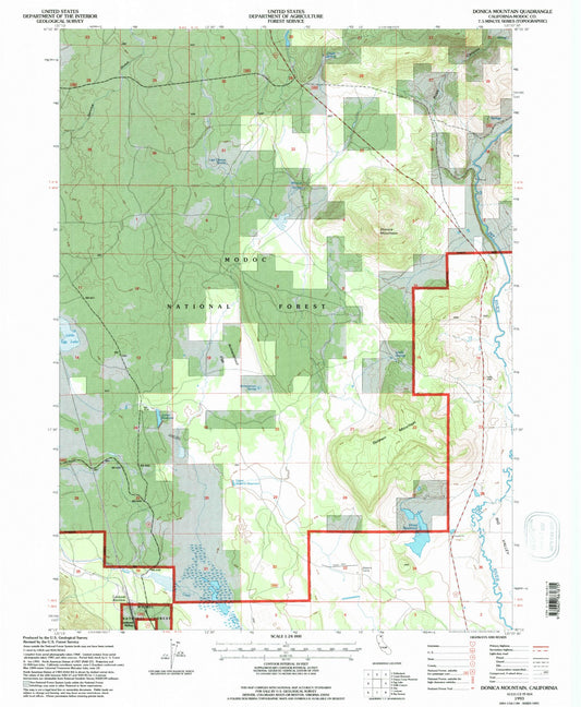 Classic USGS Donica Mountain California 7.5'x7.5' Topo Map Image