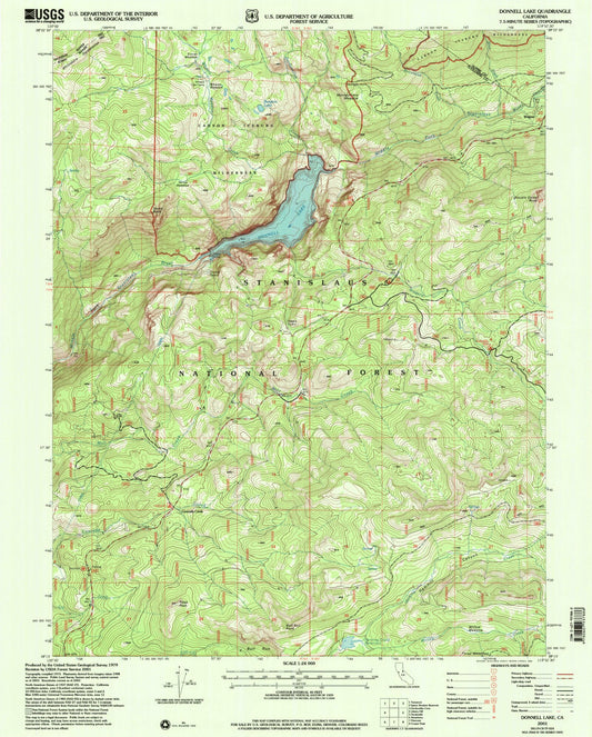 Classic USGS Donnell Lake California 7.5'x7.5' Topo Map Image