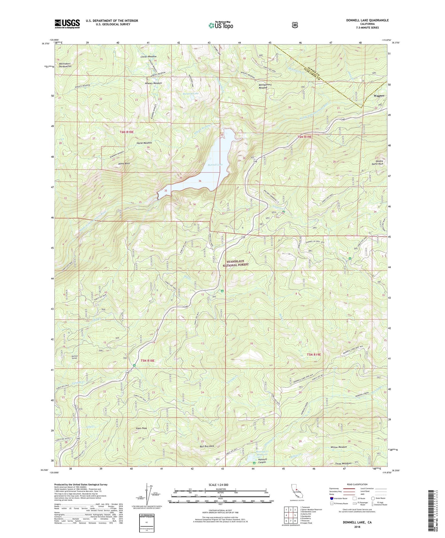 Donnell Lake California US Topo Map Image