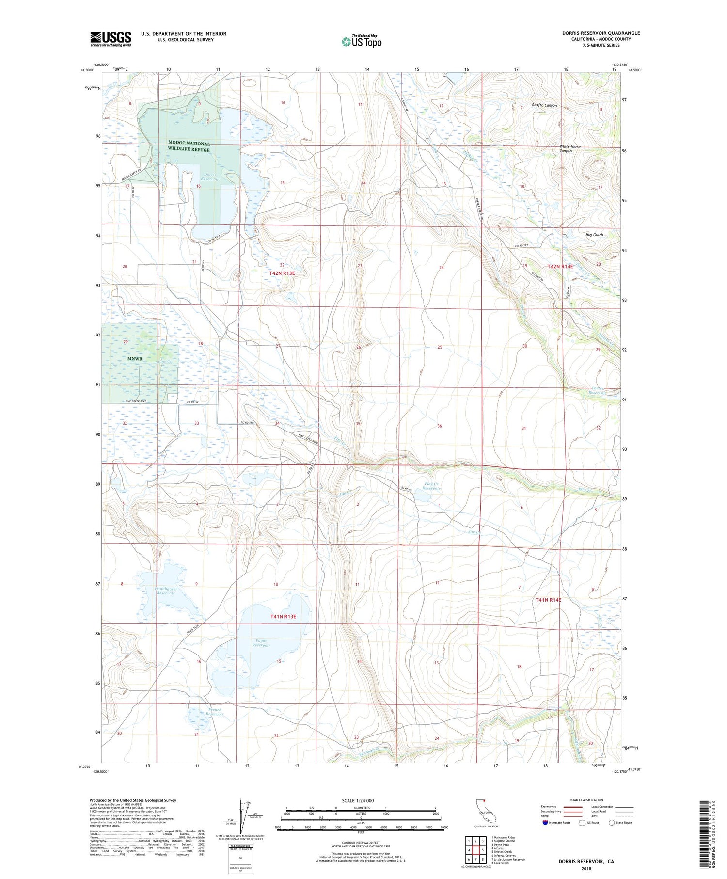 Dorris Reservoir California US Topo Map Image